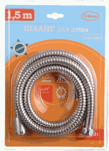 Шланг для душа TERMA 1/2"*1/2"конус НЕРЖ. d14мм*150см двойной зажим STANDART, блистер 20331