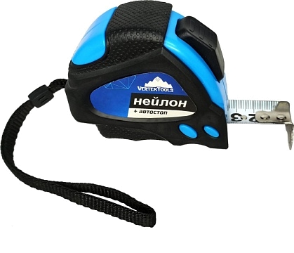 Рулетка 10м (25мм) VERTEXTOOLS нейлон, автостоп