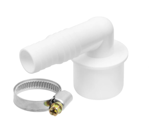 Угловой штуцер d40- 19/22 мм с хомутом для сливного шланга стиральных машин MasterProf