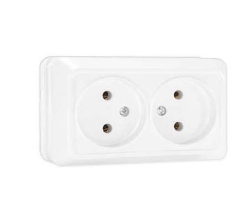 Розетка 2-м ОП Олимп 16А IP20 без заземл. бел. UNIVersal О0102 