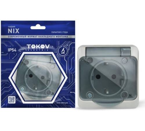 Розетка 1-м ОП Nix 16А IP54 250В с заземл. с прозр. крышкой сер.TOKOV ELECTRIC TKE-NX-R1Z-C06T-IP5