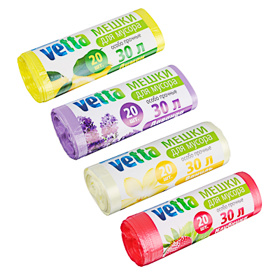 Мешки для мусора VETTA БИО 30л, 20 шт., 4 аромата (ваниль, клубника, лимон, лаванда)
