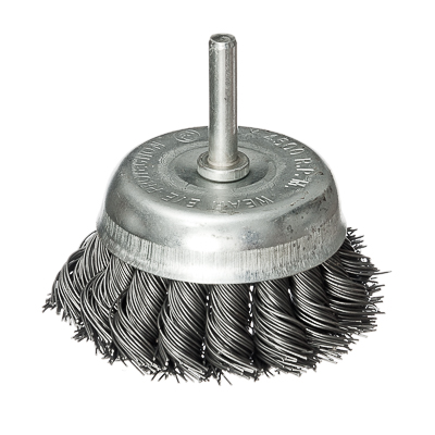 FALCO Щетка металл. со шпилькой для дрели 65мм, крученая (чашка)