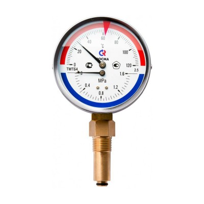 Термоманометр ТМТБ-41P Dy 100 с нижним подкл. 1/2", 6 бар 0-120*  (L=46мм, кл. точн. 2,5)