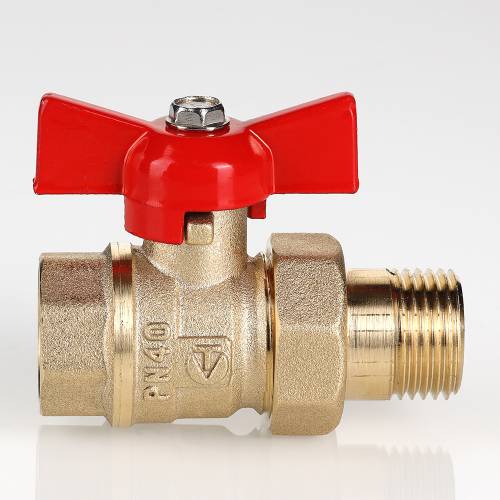 Кран американка 1/2" (PN40) г-ш  бант красный VALTEC Стандарт, шаровый латунный
