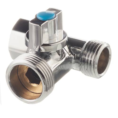 Бытовой кран шар. 1/2"x3/4"х1/2", г-ш-ш, арт. 21959 трехпроходной, никель латунь, SantechSystems