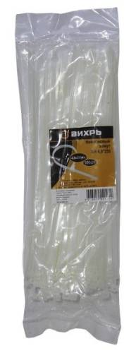 Хомут нейлоновый 4,8x250 белый (100шт.) ВИХРЬ