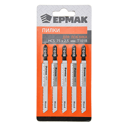 Набор пилок для эл.лобзика по ДСП, дереву и ламинату ЕРМАК 5шт.(HCS EU 75х2,5мм. T-101В)