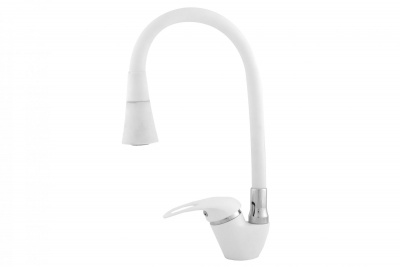 RUSANT PC-К 338-03 Смеситель для кухни, гибкий излив, белый 