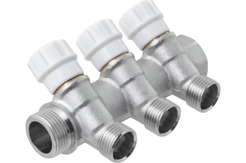 Коллектор 3/4" в/н с регулирующими вентилями на 3 выхода 1/2" н, под евроконус MPF, MP-У