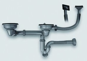 Сифон Ukinox S805 для мойки на две чаши с гофрами и переливом 