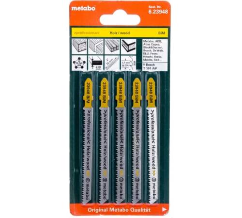 Набор пилок для эл.лобзика по дереву и пластику Metabo 5шт. Bi-Metal (T101AIF)