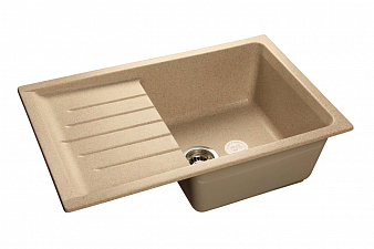 "GRANFEST" Мойка  PRACTIC, мрамор,  760 мм х 500 мм,  врезная, песочный, с сифоном, 25574