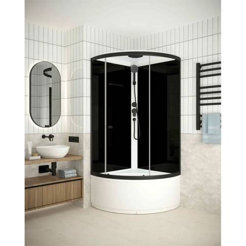 Кабина JIVE 90х90 высокий, тонир.стекло, чёрн.стен., бел.проф. MB02006