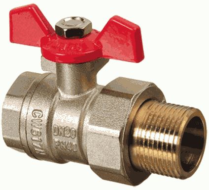 Кран американка 1' г-ш  бант красный TERMA RED 31050, шаровый никель латунь