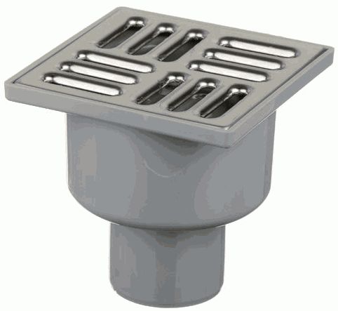 ТРАП АНИ ТА5202 вертикальный выпуск 50 пластик, решётка из нержавеющей стали 100 х 100 мм