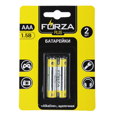 Батарейки щелочная FORZA (уп.2шт) "Alkaline", тип AAA, 1,5В