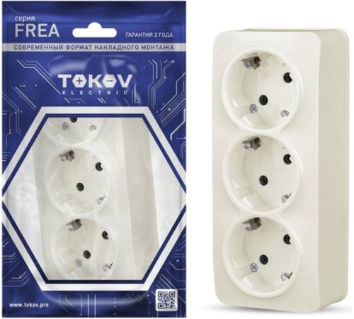 Розетка 3-м ОП Frea 16А IP20 250В с заземл. АБС-пластик беж. TOKOV ELECTRIC TKE-FR-R3Z-C02