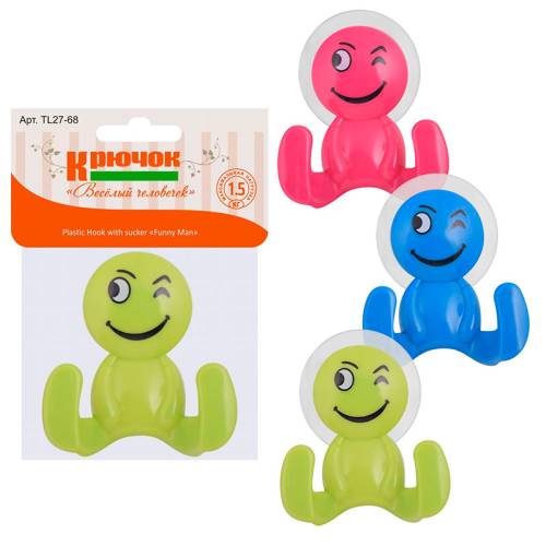 Крючок на присоске "Веселый человечек" 27.68, 3 цвета, яркие, без выбора цвета