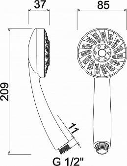 Лейка душевая DANA, пластик, хром, 1/2", подвес"ARGO"