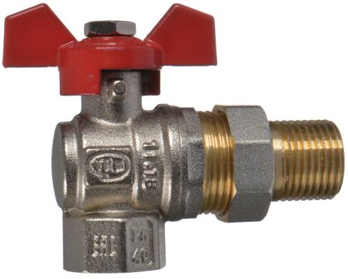 Кран американка 1/2" г-ш  бант, УГЛОВОЙ, Terma-RED, IVR, шаровый никель латунь 31053