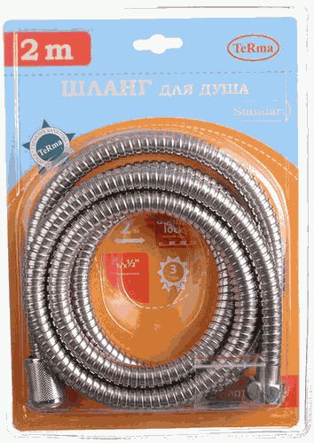 Шланг д/душа TERMA 1/2"*1/2"конус НЕРЖ. d14мм*200см двойной зажим STANDART, блистер 20335