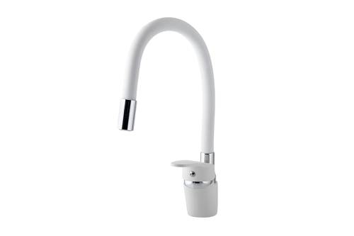 RUSANT PC-К 337-03 Смеситель для кухни, гибкий излив белый 