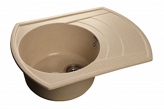 "GRANFEST" Мойка RONDO, мрамор, 650 мм х 500 мм, врезная, бежевый, с сифоном, 24914