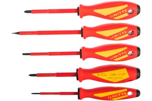 Набор отвёрток диэлектрических MAXX VDE 5 шт ( PH1/ РН2/ 2,5х75/ 4,0х100 / 5,5х125 ) WITTE Германия