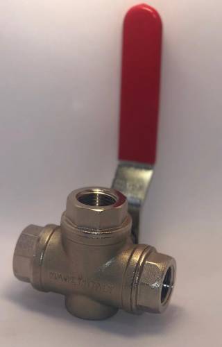 Кран шар. трехходовой 1/2" рычаг Тип T, усиленный ник, лат. IVR