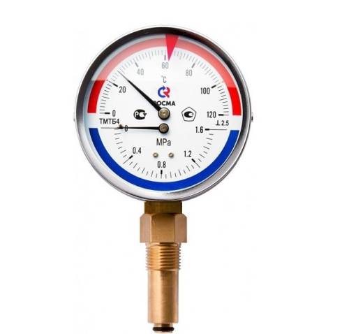 Термоманометр ТМТБ-41P.1 Dy 100 с нижним подкл. 1/2", 0-1.6МРа, 0-150* (L=46мм, кл. точн. 2,5)
