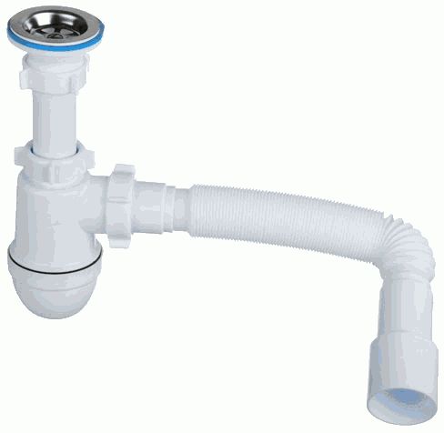 Сифон АНИ C1015  32-40, с гофрой, 40 - 40*50 мм,  (длин. болт, выпуск с гайкой)