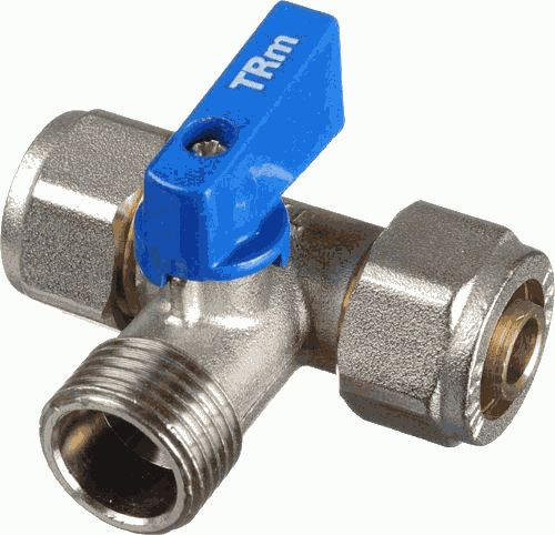Бытовой кран шар.цанговый 16Ц x 3/4"ш х 16Ц, трехпроходной, ник., лат., TRm 30230 МП