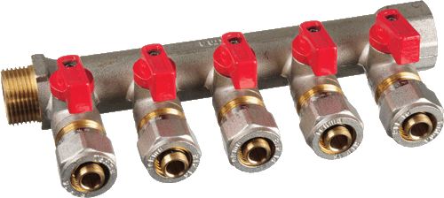 Коллектор для металлопастиковой трубы 3/4" с 5-ю кранами, конус 16мм(1/2") TeRma (14004)