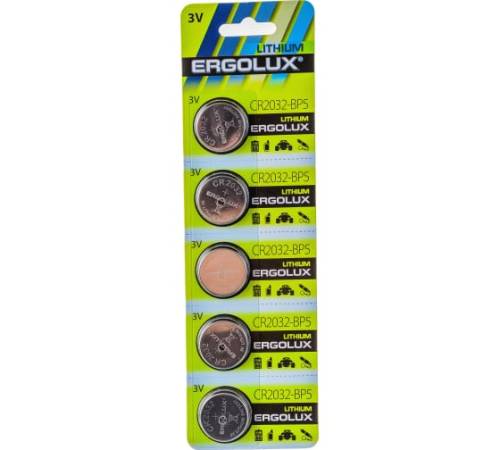 Элемент питания Ergolux 12051 литиевый (цена за 1 шт./уп.5 шт) CR2032-BP5 3В