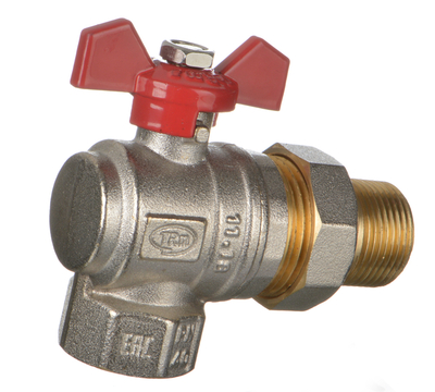 Кран американка 3/4' г-ш  бант  УГЛОВОЙ Terma-RED, IVR, SGL шаровый никель латунь