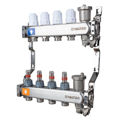 Коллекторный блок из НЕРЖ. стали с регул. клап. и расх., 1"х9 вых. Евроконус 3/4"