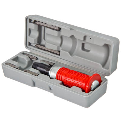 Отвёртка ударная 160мм с красной обрезиненной ручкой, 6 насадок, пластик бокс