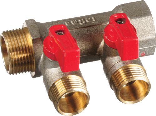 Коллектор лат. 3/4"в/н с 2-мя шар.кран. на 1/2" (нар.резьбы) TERMA (14015)