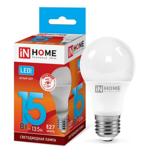 Лампа светод. LED-A60-VC 15Вт грушев. 4000К нейтр.бел.E27 1430лм 230В IN HOME 4690612020273
