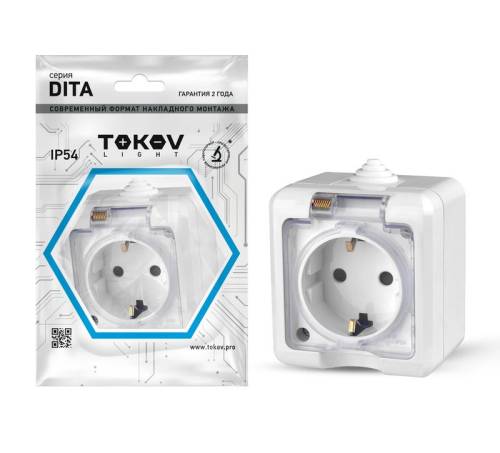 Розетка 1-м ОП Dita 16А IP54 250В с заземл. с прозр. крышкой бел.TOKOV ELECTRIC TKL-DT-R1Z-C01T-IP