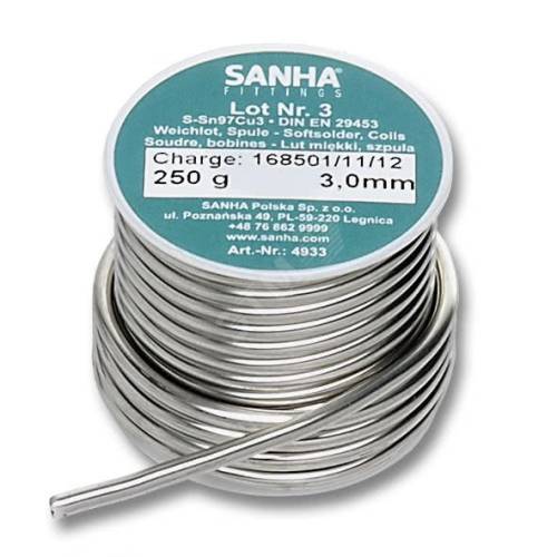 Припой Мягкий № 3 S-Sn97Cu3, 3,0 (2.7) мм, катушка 250 г, Sanha, Brofil 4933
