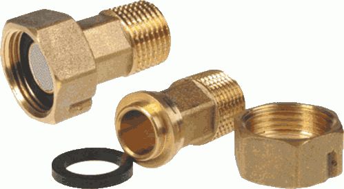 Полусгон с накидной гайкой 1/2"х3/4" лат., пара с обратным клапаном, TRM 06998 (1-007)